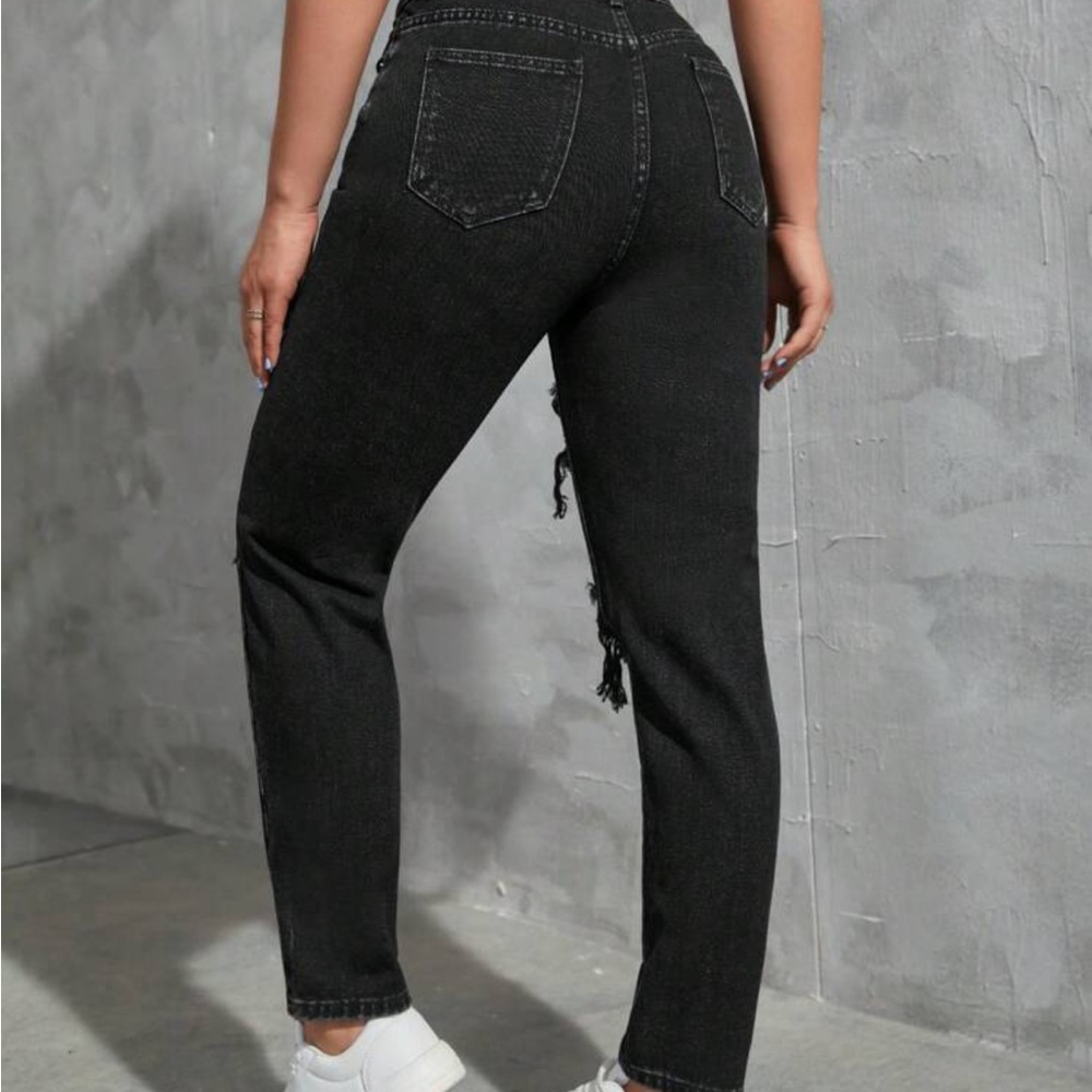 Black Ripped Mom Jeans - Picture 2 of 5